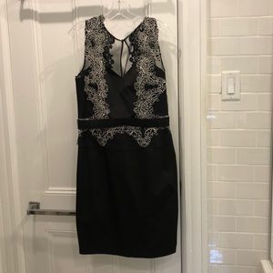 Aidan Mattox black lined dress/white stitching